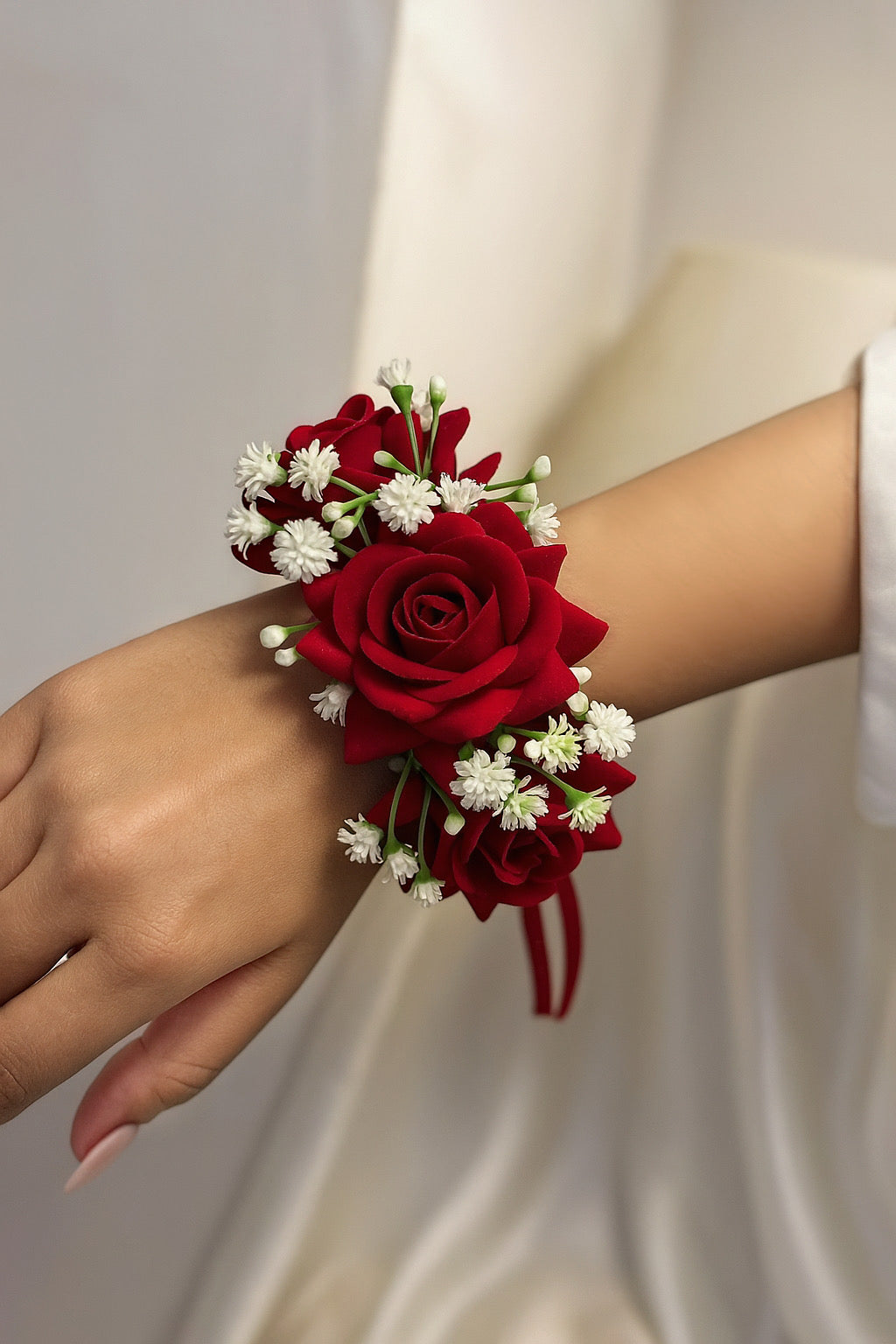 Red Rose Artificial Floral Gajrey | Red & White Colour | Pair