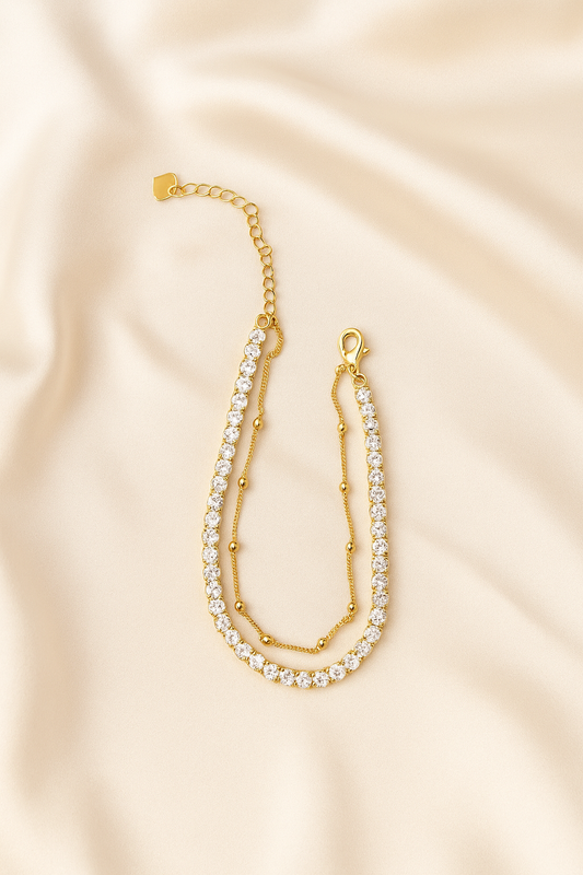 Gold Anklet with Cubic Zirconia