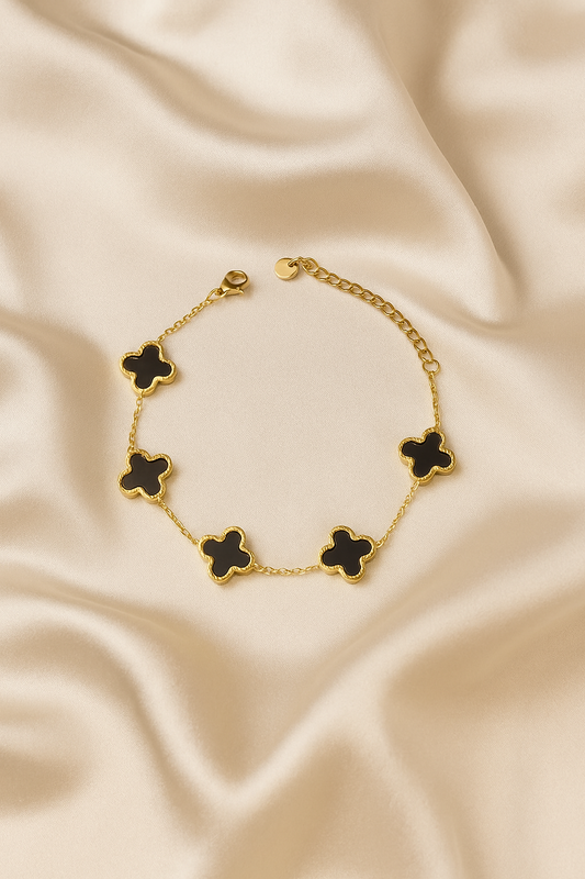 Gold-Plated Clover Bracelet with Black Onyx
