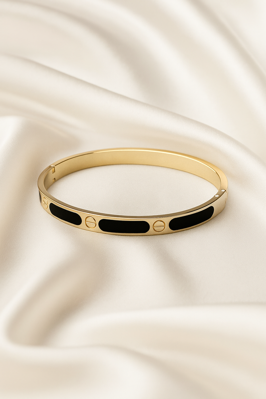 Gold-Toned Bangle with Black Inlay